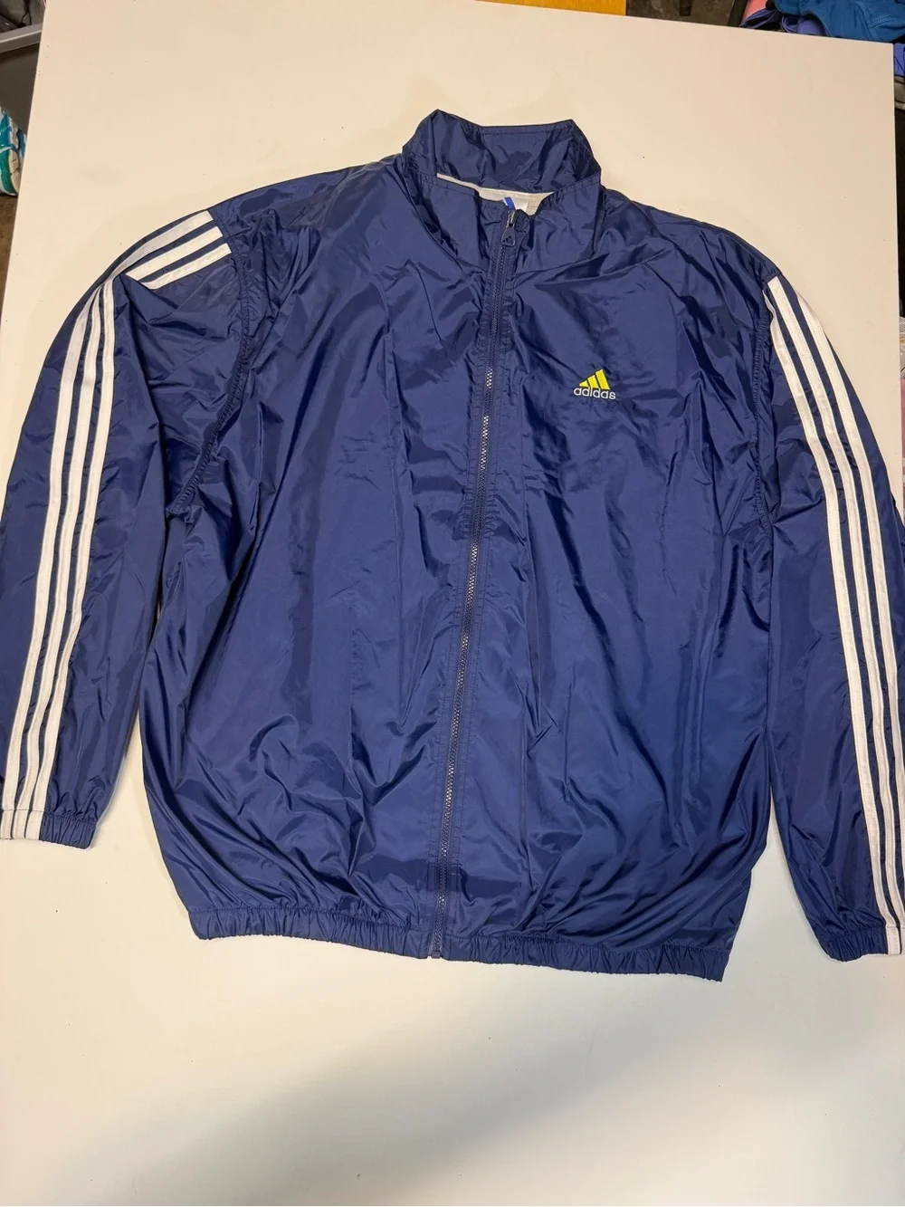 adidas Navy Windbreaker Jacket with White Sleeve Stripes